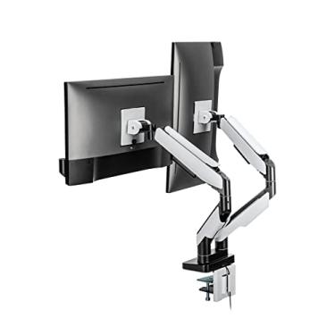 Imagem de POUT Braço para monitor ultralargo RGB duplo E19 resistente – Suporte giratório giratório de inclinação totalmente ajustável – 20 cores LED RGB – comporta 2,2 a 20 kg 17 – 35 polegadas por tela