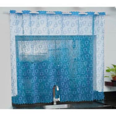 Imagem de Cortina Para Janela Cozinha Renda Cores 1,80 x 1,40m - JCM, Azul
