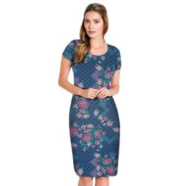 Imagem de Vestido moda evangélico decote redondo midi sku:SV10 - R.S MODAS, Azul
