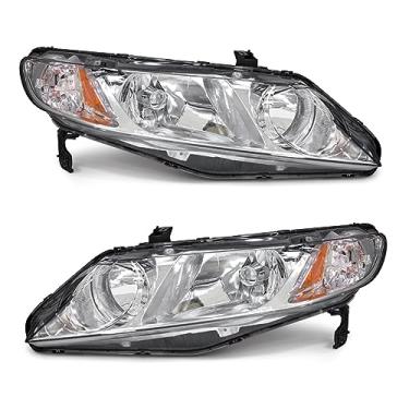 Imagem de ADCARLIGHTS Conjunto de faróis compatível com Honda Civic 4 portas Sedan 2006-2011 substituição para 2006-2011 Civic 4DR cromado com refletor âmbar (não serve para 2 portas)