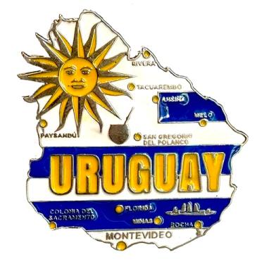 Imagem de MYWORLDMAP Imã Mapa do Uruguai com Bandeira, Cidades e Símbolos - Imã Geladeira Uruguai