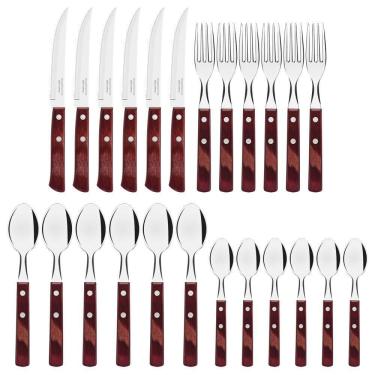 Imagem de Faqueiro Tramontina Polywood Com Laminas Em Aço Inox E Cabos De Madeira Vermelho 24 Peças