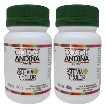 Imagem de Adoçante Stevia Color Andina Food, 2 potes 40g - 100% natural sem sabo
