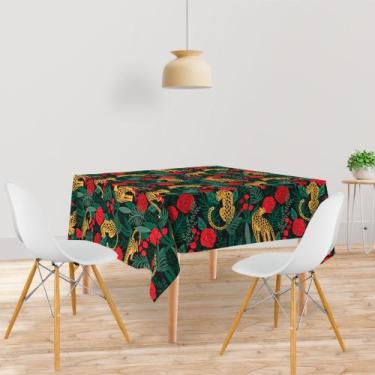 Imagem de Toalha De Mesa Quadrada Tecido Oxford Onças e Rosas Vermelhas TL270 - 