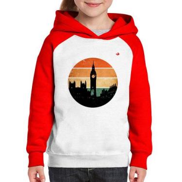 Imagem de Moletom Infantil Londres Vintage Sunset - Foca na Moda, Branco, Vermel