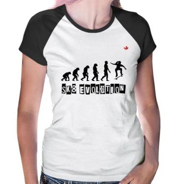 Imagem de Baby Look Raglan SK8 Evolution Girl - Foca na Moda, Branco, Preto, M