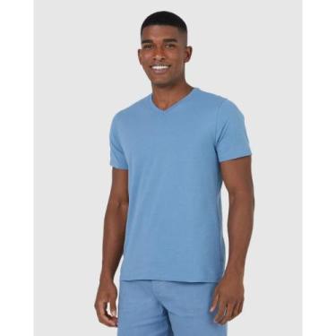 Imagem de Camiseta Básica Masculina Gola V Malwee Ref. 04422, Azul 01237, P