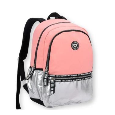 Imagem de Mochila Feminina Juvenil Metalizada Seanite, Rosa