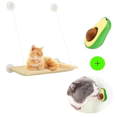 Imagem de Kit Cama Suspensa De Janela Para Gatos Com Brinquedo Abacate Cat Nip -