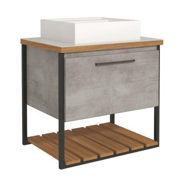 Imagem de Armário Gabinete Para Banheiro 80cm Mdf 1 Porta 1 Prateleira Cimento