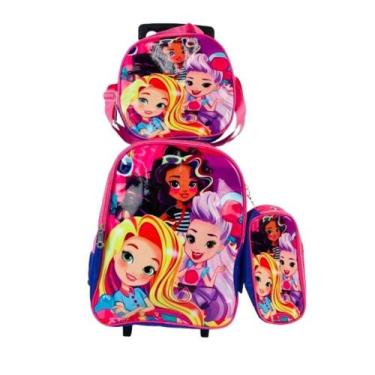 Imagem de Kit mochila infantil rodinhas princesa estojo lancheira rosa - Yeet