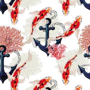 Imagem de Papel de Parede Decorativo Temático Âncoras e Carpas 3,3m - DEKAL DECO