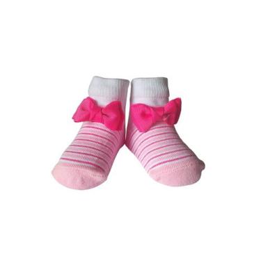 Imagem de Meia Sapatinho Bebê Puket Menina Com Laço, 5 a 8 Meses, Rosa