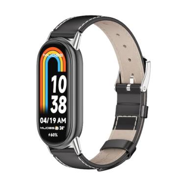 Imagem de MIJOBS Pulseira de Couro Genuíno Respirável para Xiaomi Mi Band 8 - SmartWatch Unissex - Preto + Prata