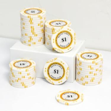 Imagem de JIESITE Fichas de pôquer de argila de 14 gramas Monte Carlo fichas de pôquer de grau de cassino fichas numeradas para Texas Hold'em, Blackjack Poker Games Pacote com 50 peças (A $1)
