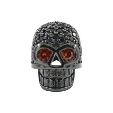 Imagem de Malahill Miçangas de zircônia cúbica para fabricação de joias, berloques de caveira para colares, pulseiras, 9,5 x 12,5 mm, preto-preto
