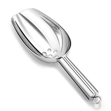 Imagem de P&P CHEF Pá de Gelo de 6 Oz com Furos de Drenagem, Pequena Pá de Aço Inoxidável para Doces, Alimentos, Grãos de Café, Utilidade para Cozinha, Jardim, Bar, Casamento, Banho, Resiste (6 Oz - 1Pç)