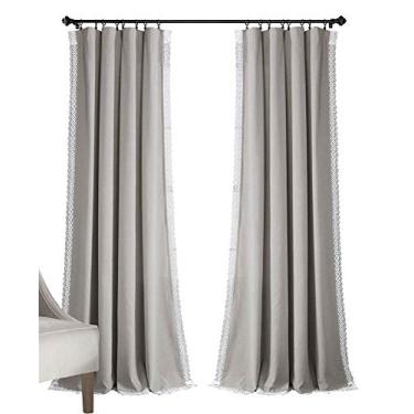 Imagem de Lush Decor Cortinas de janela cinza claro Rosalie fazenda, conjunto de painéis estilo rústico para sala de estar, sala de jantar, quarto (par), 305 x 137 cm, 304 x 137 cm