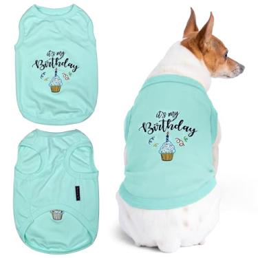 Imagem de Roupas de verão para cães de estimação parisiense | Camiseta engraçada para cães "It's My Birthday Blue" com estampa de bordado, tamanho 2GG