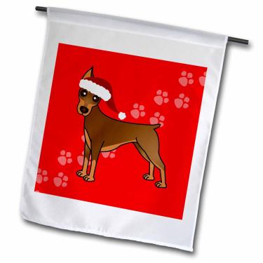 Imagem de 3dRose fl_40910_1 Lindo casaco Doberman Pinscher vermelho com desenho de cachorro vermelho com chapéu de Papai Noel, bandeira de jardim, 30,5 x 45,7 cm