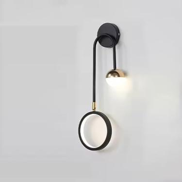 Imagem de Luzes de parede LED giratórias internas de 180° pretas + douradas modernas arandelas de parede de alumínio para quarto Candeeiro de parede de acrílico Iluminação pendente de cabeceira para corredor da