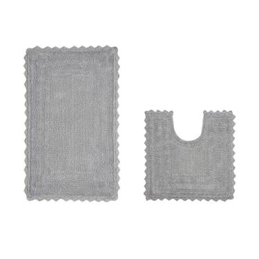 Imagem de Better Trends 2 peças Lilly Tapete de crochê em forma de U Tapete de banheiro macio 100% algodão absorvente de água lavável tapete de banho reversível para decoração de chão de banheiro (53 x 3420 x