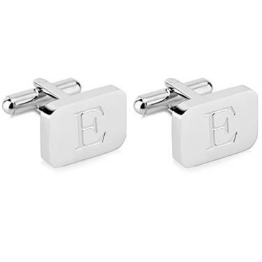 Imagem de Abotoaduras masculinas de aço inoxidável gravadas com inicial em ouro branco 18K - Letra personalizada A-Z da Lux & Pair, Aço inoxidável,