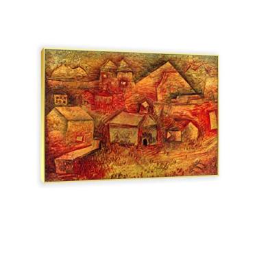 Imagem de JZSDGB Gold Frame 'Règlement par la carrière'Impressão em tela de Paul Klee - Reprodução de pintura famosa em tela fina arte de parede abstrata giclée imagens em tela para decoração de casa 40 x 50 cm