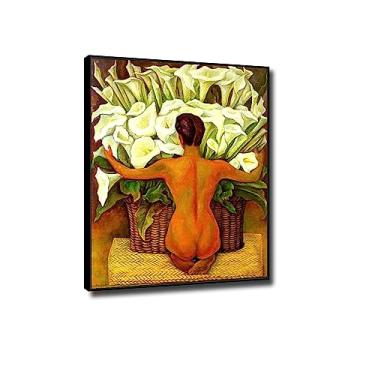 Imagem de JZSDGB with Lillies by Diego Rivera-Famous Paintings Wall Artwork-Reprodução Giclee Canvas Prints-Landscape Picture on Canvas Art for Bedroom Decor 20x25 cm (20.3x25.4 cm) moldura preta