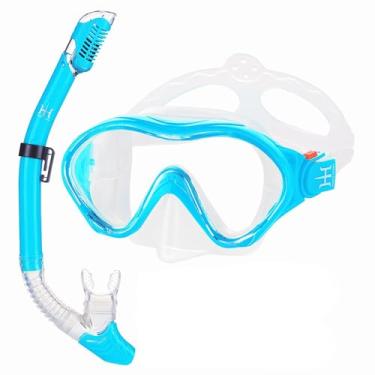 Imagem de HH HHAO SPORT Equipamento de Mergulho com Snorkel para Crianças, Snorkel Seco, Conjunto de Snorkel Infantil, Antiembaçante, Visão Panorâmica de 180°, Óculos de Natação com Proteção Nasal, Máscara de M