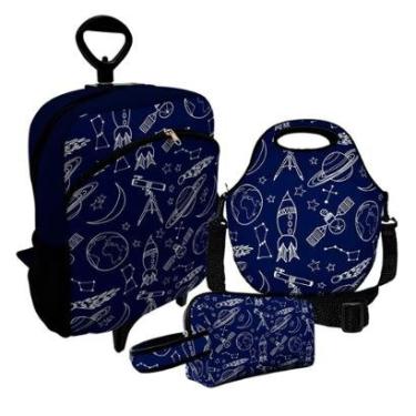 Imagem de Kit Escolar Mochila de Rodinha + Lancheira + Necessaire Plus – ISOPRENE – Foguetes-Unissex