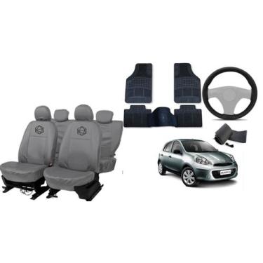 Imagem de Kit Capa Banco March 09-14 Cinza + Volante e Tapete - ferro tech