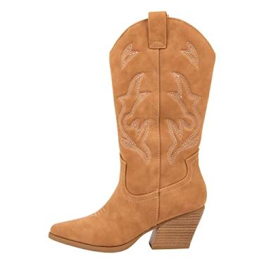 Imagem de Kassie Daniela ~ Julia ~ Botas femininas caubói ocidental costuradas bico fino salto cano médio moda cowgirl, Cof Nb, 8