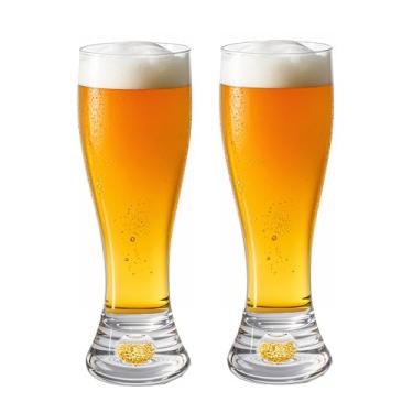 Imagem de XIJIXI Copos de cerveja de 500 ml Copos de cerveja artesanais para beber cerveja Bliss Bar Vidraria Pilsner Copos de cerveja folha dourada base criativa Copos de cerveja pacote com 2