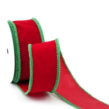 Imagem de Fita Decorativa MAYREEL de Veludo Vermelho - 2,5 Polegadas com Borda V