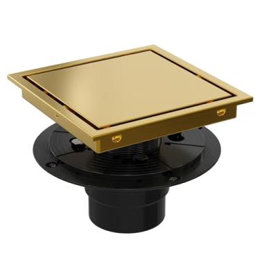 Imagem de Heaorld Ralo De Chuveiro Quadrado De 6 Polegadas Com Flange, Ouro Escovado, Reversível, 2 Em 1, Inserção De Azulejo, Grelha Removível, Kit De Ralo De Piso De Chuveiro De Aço Inoxidável 304, Coletor