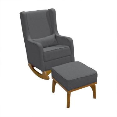 Imagem de Poltrona De Amamentação Aquila Retro Com Puff Élpis Móveis Linho Grafite