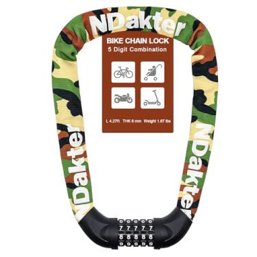 Imagem de NDakter Cadeado de corrente de bicicleta, combinação de 5 dígitos, bloqueio de corrente de bicicleta resistente anti-roubo, trava de segurança reinicializável de 9,5 metros para bicicleta, scooter,