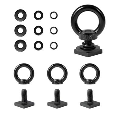 Imagem de DXNQ 4 PCS T Track Mount Tie Down Anchor para rack de teto, M8 resistente aço inoxidável T Slot Bolt Tie Down Rings Kit de ancoragem, T Track Bolts Acessório para segurar ganchos de corda de corda