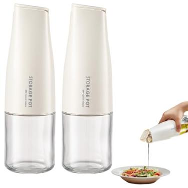 Imagem de Garrafa dispensadora automática de azeite de oliva (2 peças) para cozinha, recipiente de óleo de cozinha de vidro de 500 ml com tampa e tampa automáticas, bico antigotejamento, molho de soja