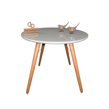 Imagem de Mesa Jantar Pés Palitos Tampo Redondo Vidro Laqueado 90cm Off-white