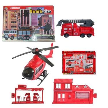 Imagem de Brinquedo de Bombeiros Infantil Kit Carrinhos e Boneco Com Acessórios 