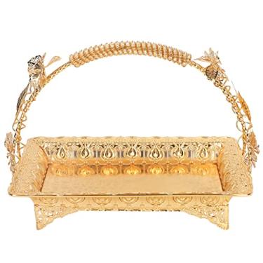 Imagem de Bandeja de servir café QANYEGN, bandeja de servir de metal elegante de liga de zinco, bandeja de ouro estilo vintage para café de bar doméstico