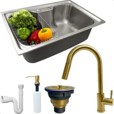 Imagem de Kit Cuba Cozinha Gourmet Inox 304 60x42 Com Torneira Monocomando Doura