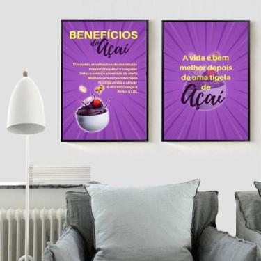 Imagem de Kit 2 Quadros Decorativos Benefícios do Açaí 45x34cm - Quadros On-line
