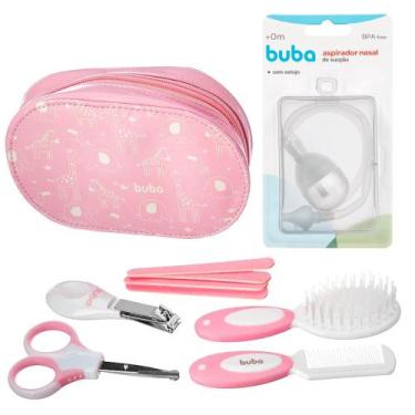 Imagem de Kit de Cuidados com o Bebê Buba Meninas Rosa 10 Pçs e Estojo Presente 