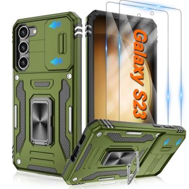 Imagem de ATUMP Capa para Samsung Galaxy S23 com [pacote com 2] protetor de tela HD e capa de câmera deslizante, anel de rotação de 360° [grau militar] capa protetora à prova de choque para Galaxy S23 5G 6,1