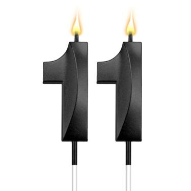 Imagem de Velas com número de aniversário de 11 anos (11 preta) - pacote com 2, brilhantes, não tóxicas, fáceis de inserir, perfeitas para meninos e meninas, bolos de aniversário e cupcakes