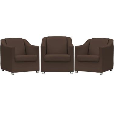 Imagem de Kit 3 Poltronas Mila Corino Cores Pé De Plástico Cromado - Marrom Corino