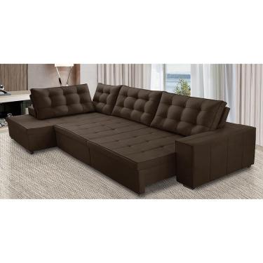 Imagem de Sofá de Canto Retrátil e Reclinável com Molas 3,40x2,00 le Jacke Suede Marrom Madelina Decor